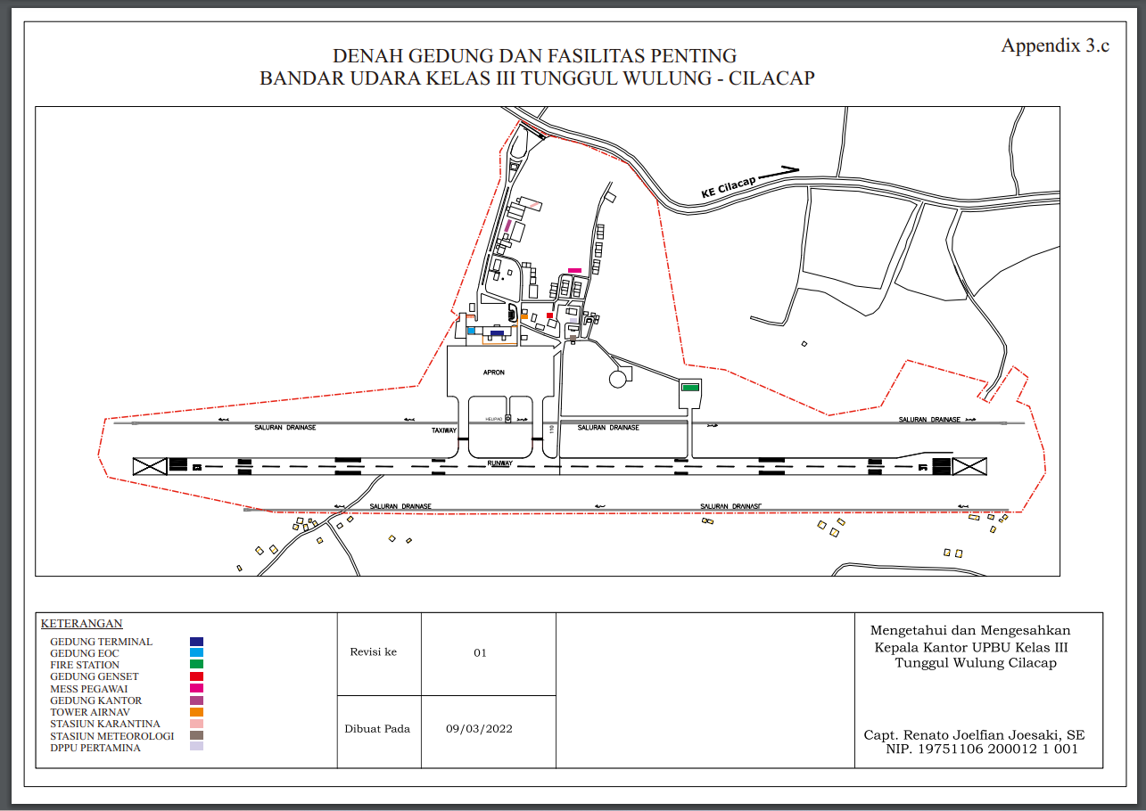 Gambar Peta Bandara Denah gedung dan fasilitas penting Bandara Tunggul Wulung
