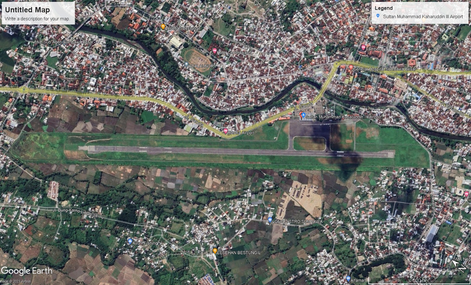 Gambar Peta Bandara Bandara Sultan Muhammad Kaharuddin Sumbawa terletak di Kabupaten Sumbawa Nusa Tenggara Barat